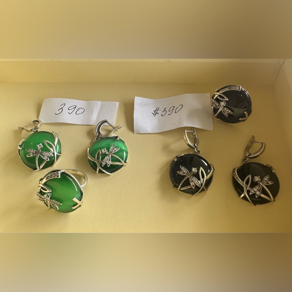 Elegant Green and Black Dragonfly Pendant